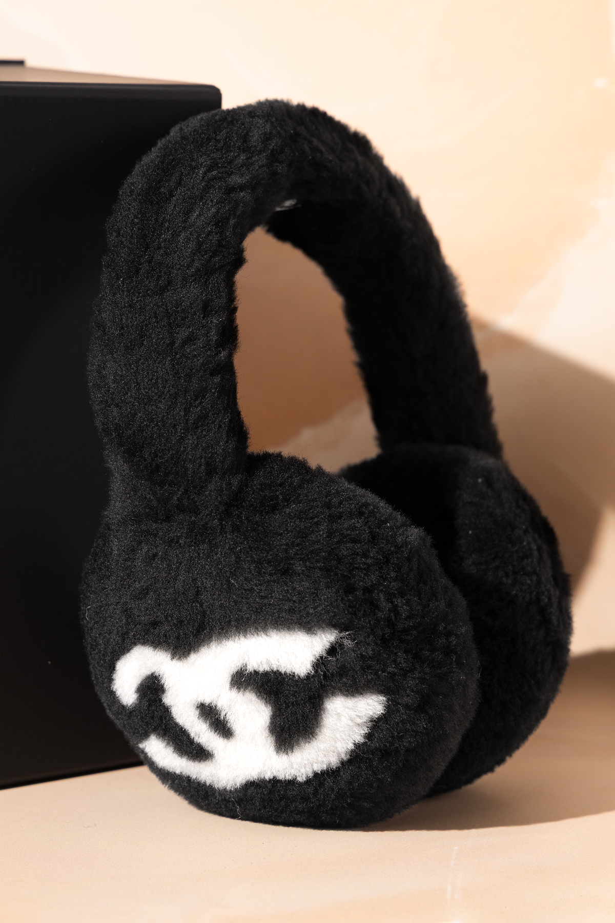 Chanel Black CC Shearling Ear Muffs