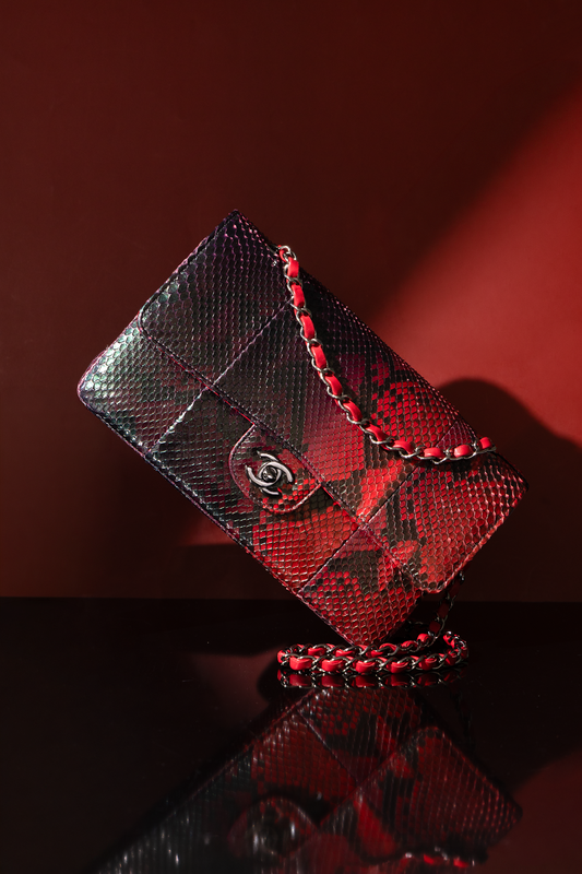 Chanel Medium Python Flap Bag in Red & Black