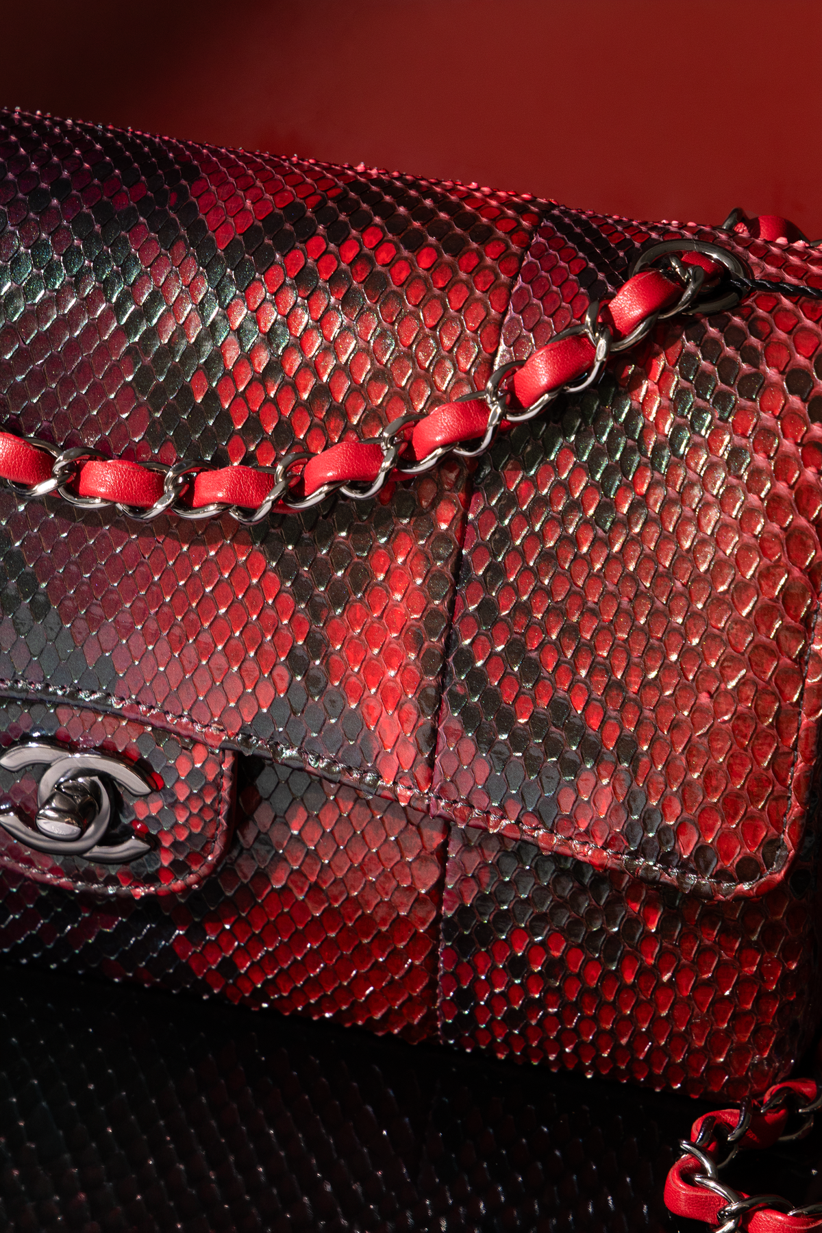 Chanel Medium Python Flap Bag in Red & Black