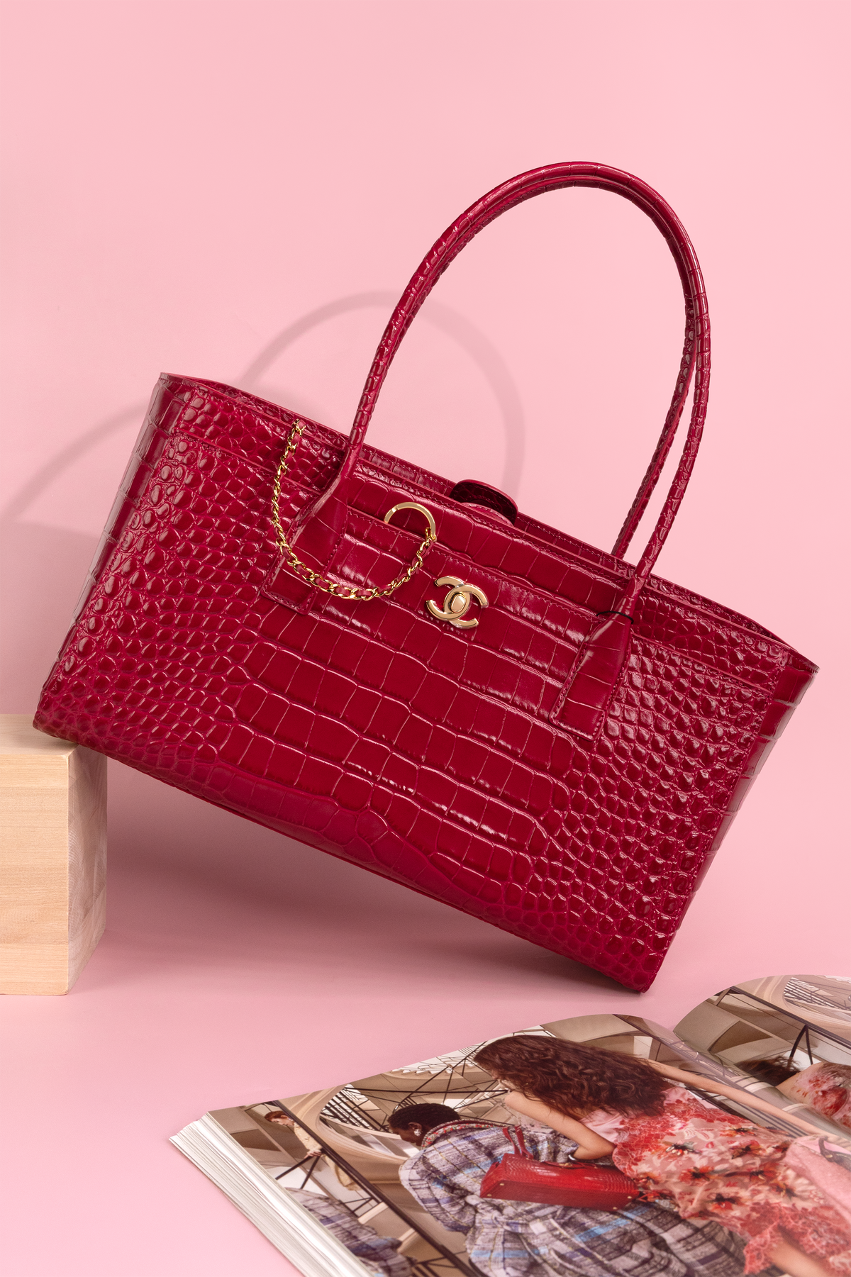 Chanel Small Crocodile Embossed Calfskin Shopping Bag in Fushia