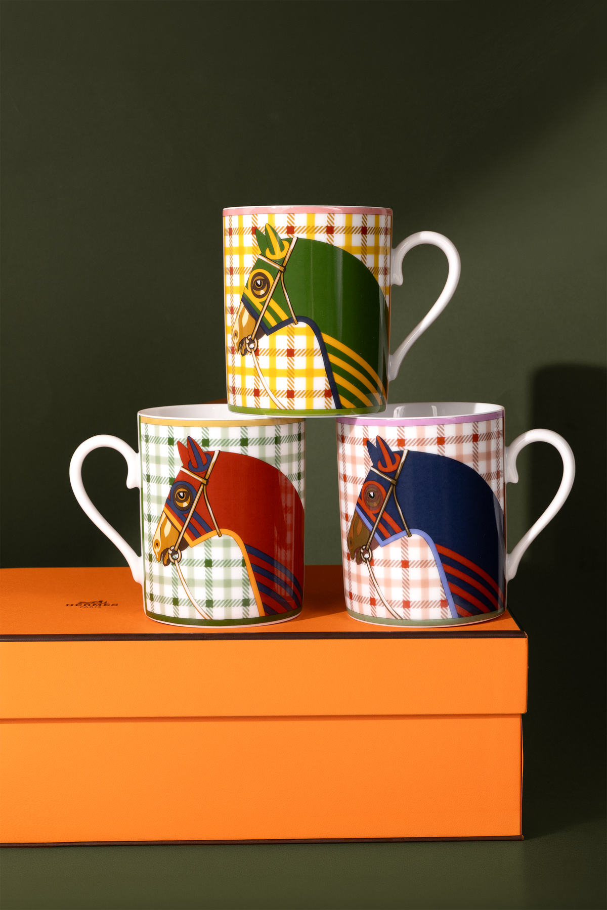 Hermès Chevaux a la Couverture set of 3 mugs