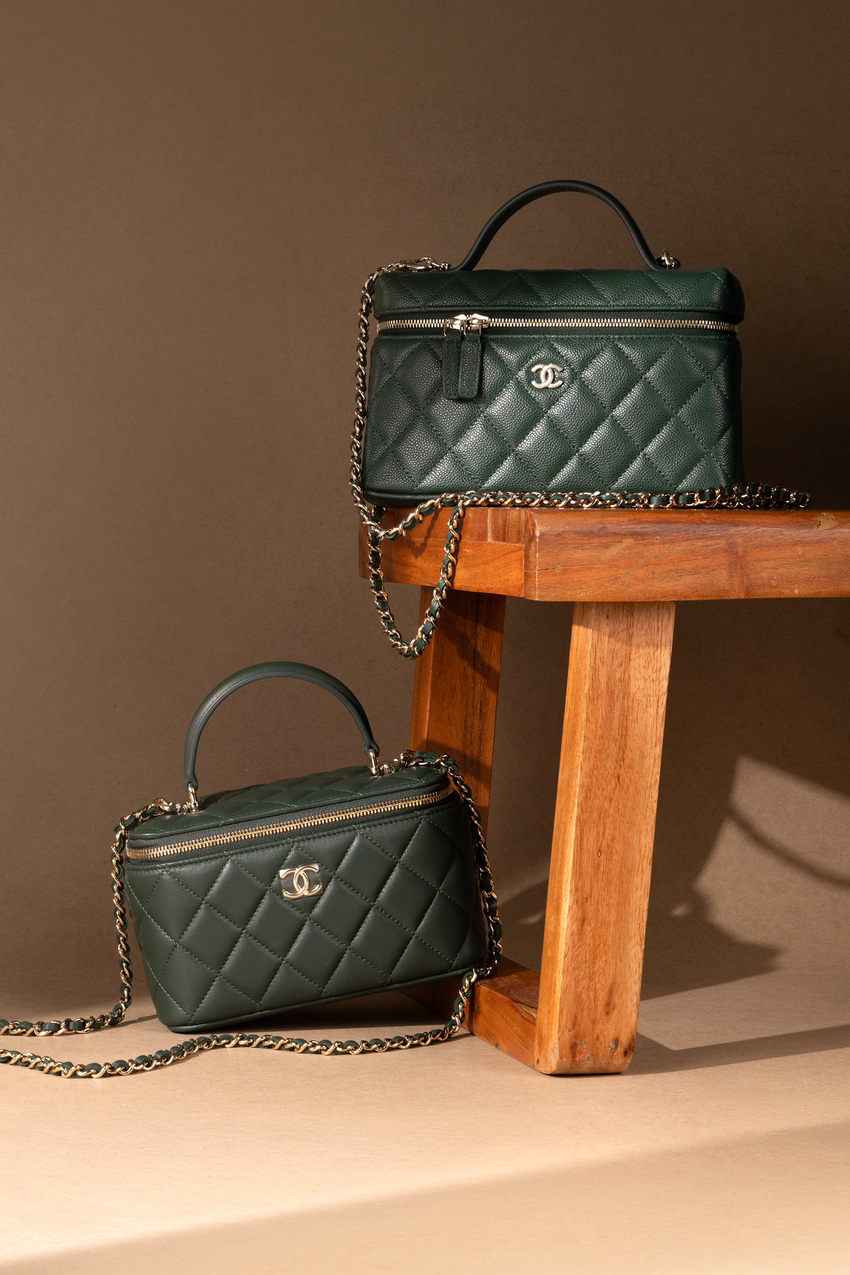 Chanel Vanity Case with Chain in Green
