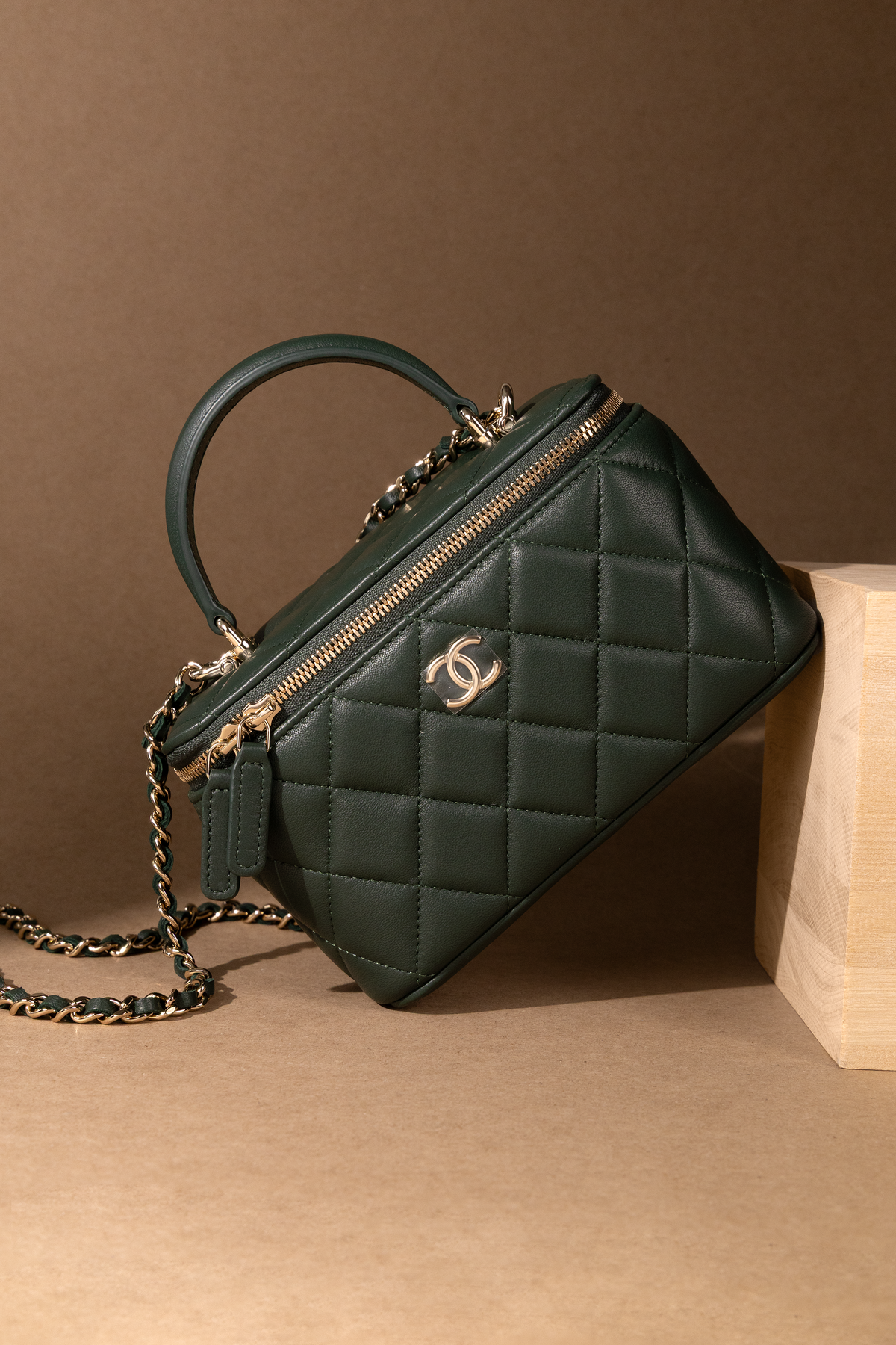 Chanel Vanity Case with Chain in Green