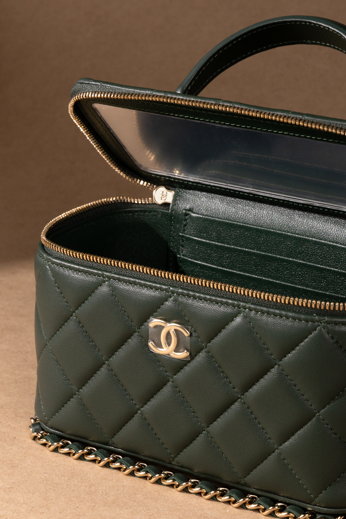 Chanel Vanity Case with Chain in Green