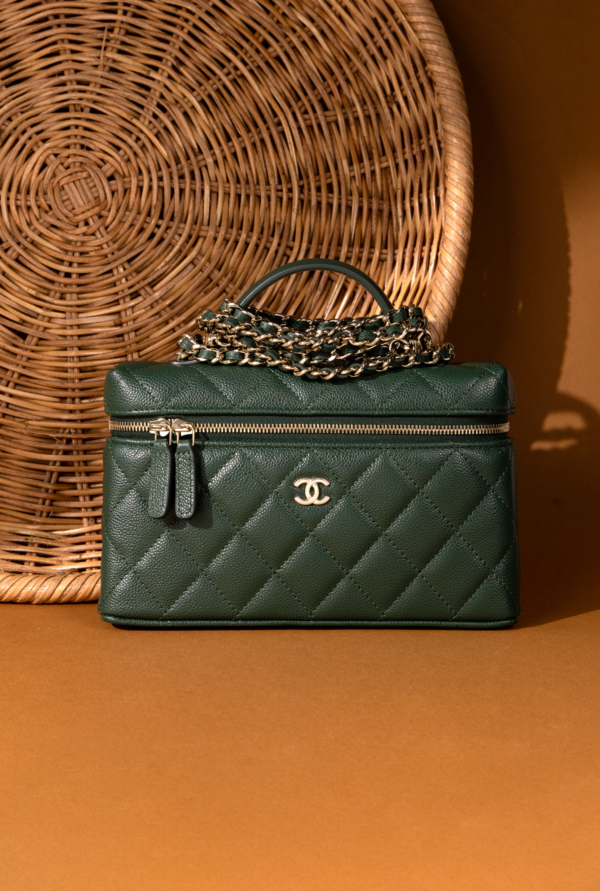 Chanel Vanity Case with Chain in Green