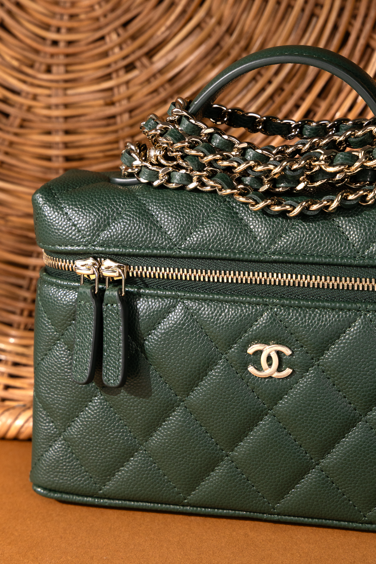 Chanel Vanity Case with Chain in Green