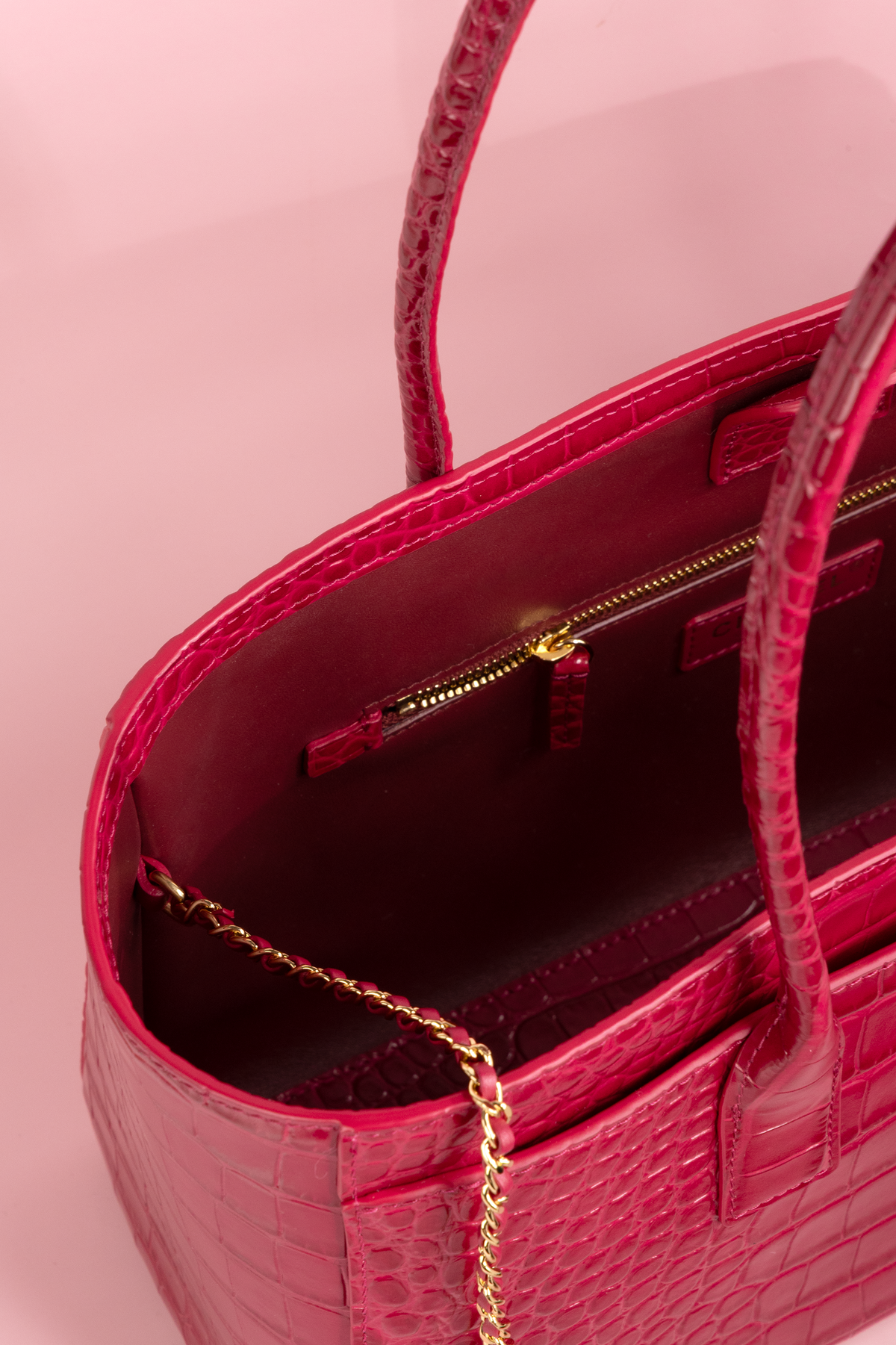 Chanel Small Crocodile Embossed Calfskin Shopping Bag in Fushia