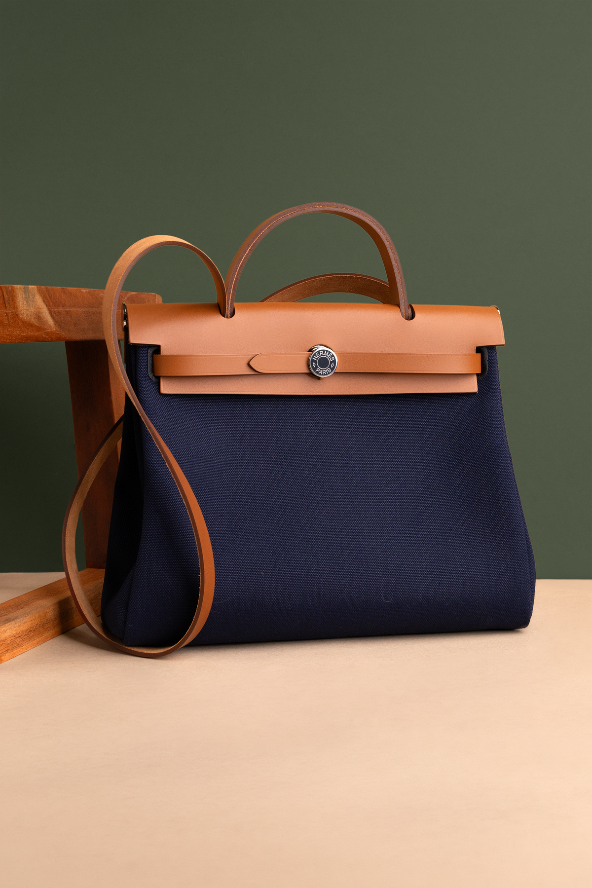 Hermès Herbag 31 in Blue Marine/Fauve with PHW