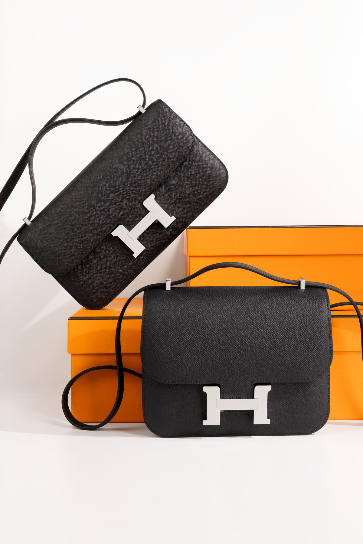 Hermès Constance Elan Epsom & Constance 18 Epsom in Noir PHW