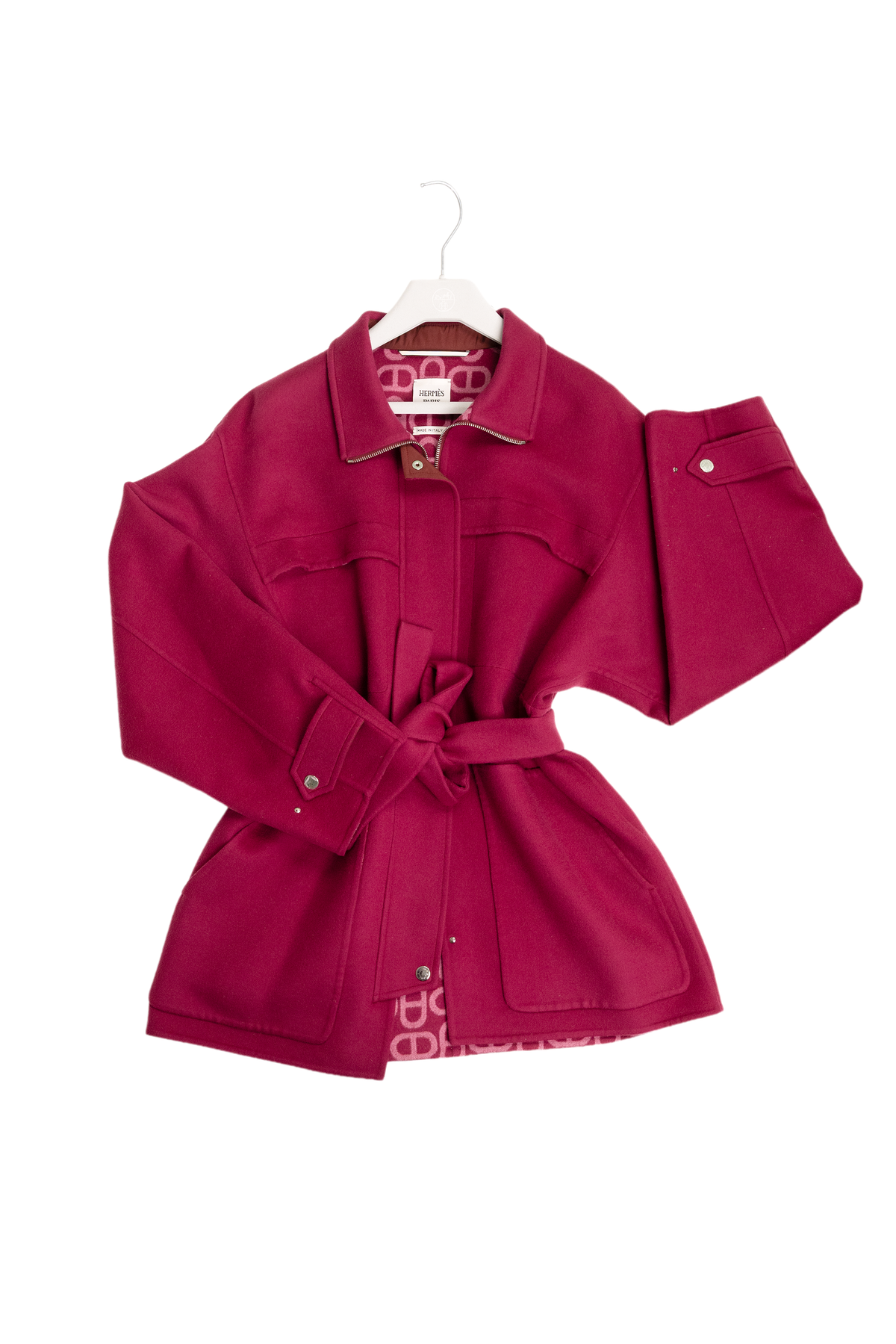 Hermès Short Parka Coat in Double-Sided Wool with "Chaine d'Ancre" Motif in Rose