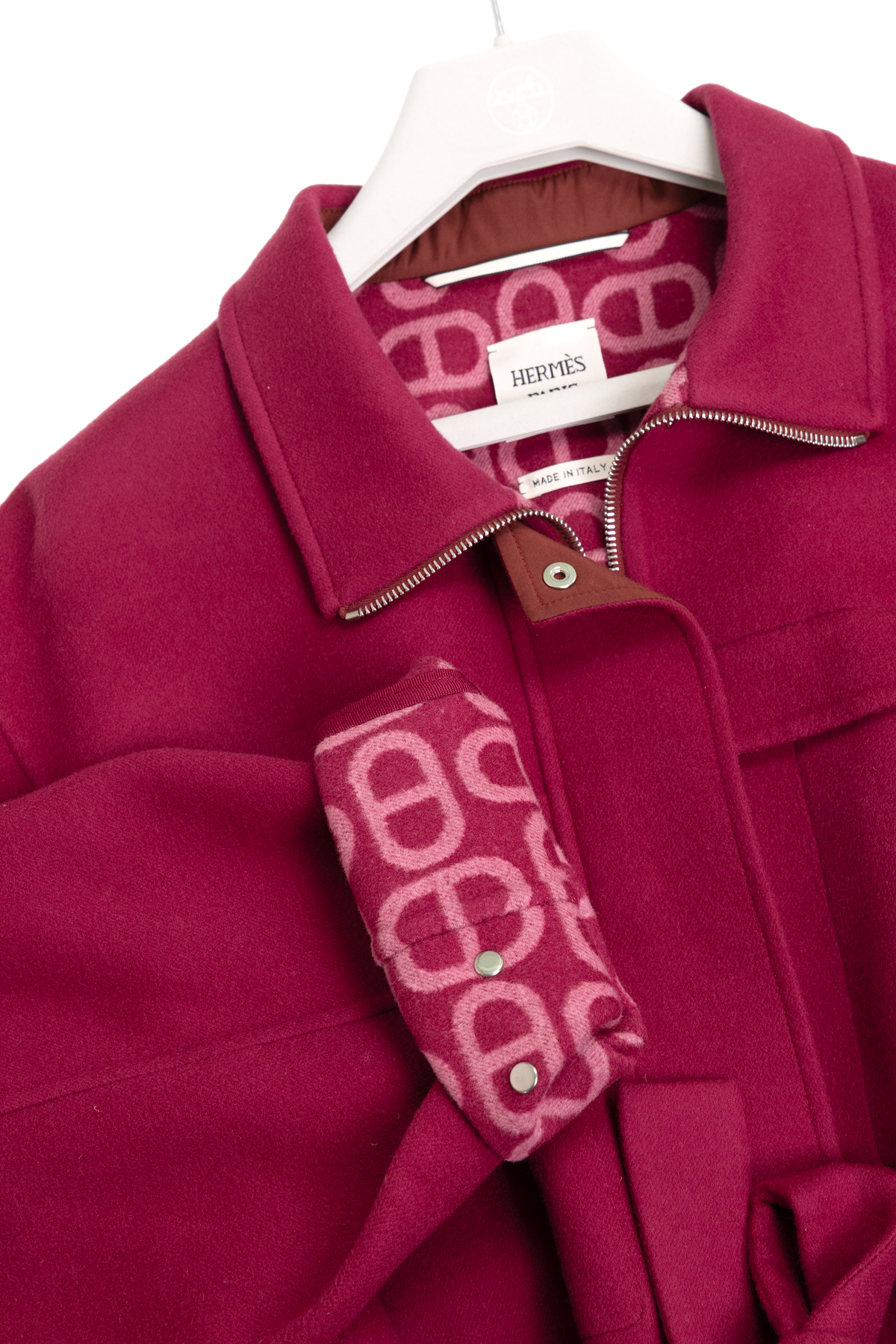 Hermès Short Parka Coat in Double-Sided Wool with "Chaine d'Ancre" Motif in Rose