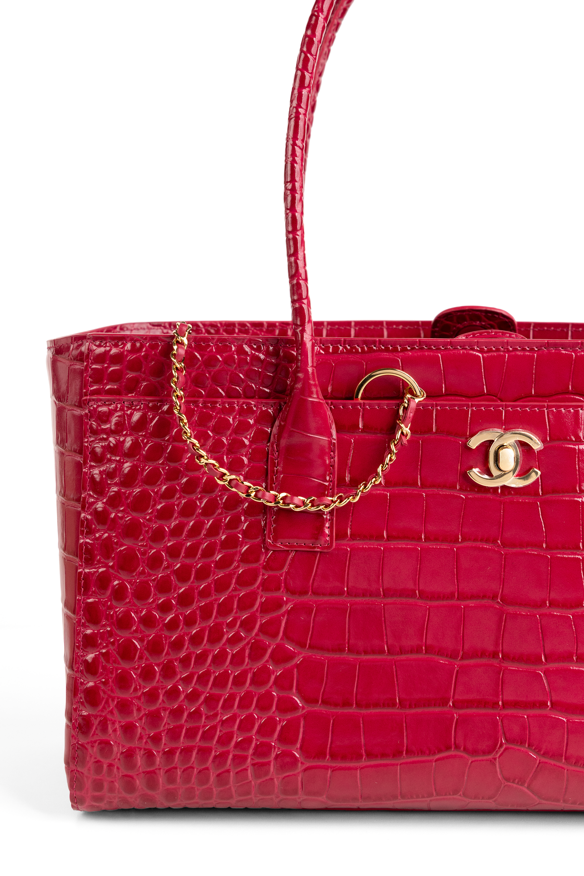 Chanel Small Crocodile Embossed Calfskin Shopping Bag in Fushia