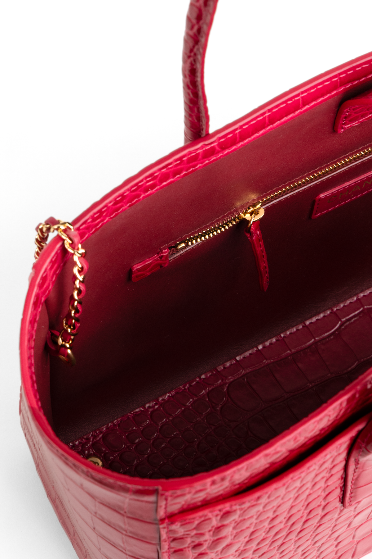 Chanel Small Crocodile Embossed Calfskin Shopping Bag in Fushia