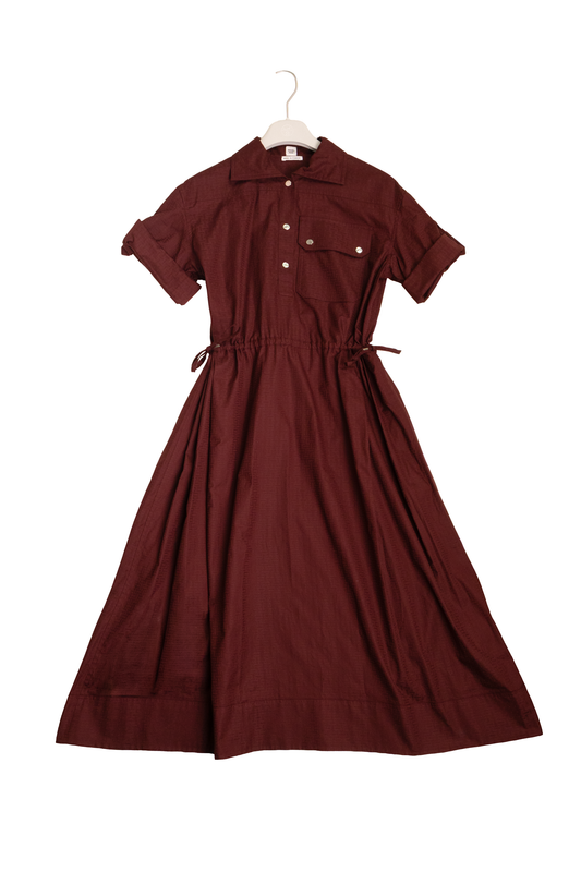 Hermès "Mosaique" short-sleeve dress in Rouge Bordeaux