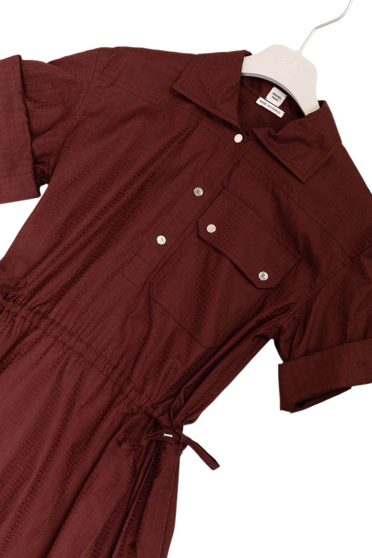 Hermès "Mosaique" short-sleeve dress in Rouge Bordeaux