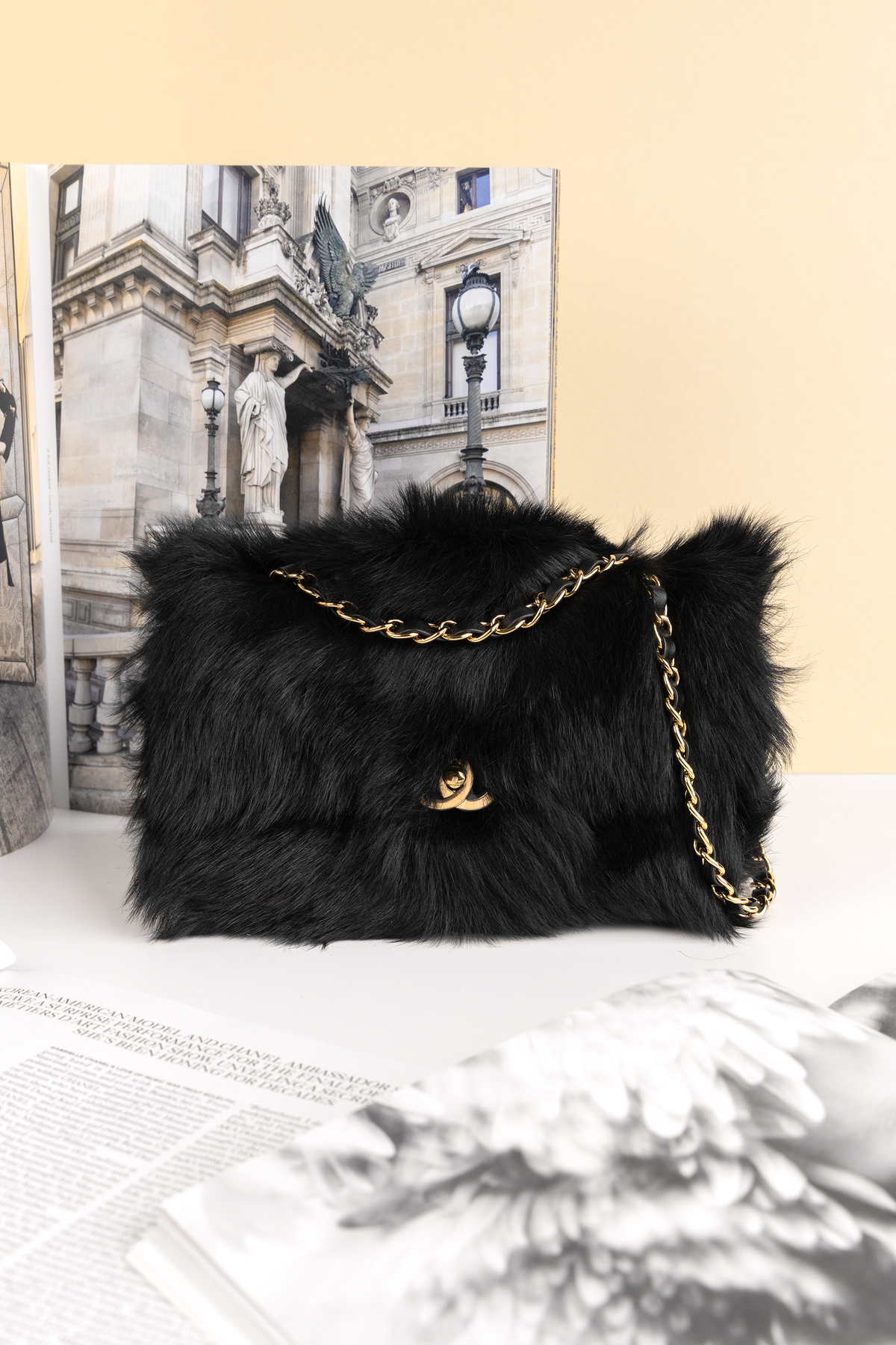 Chanel Mini Shearling Lambskin Flap Bag in Black