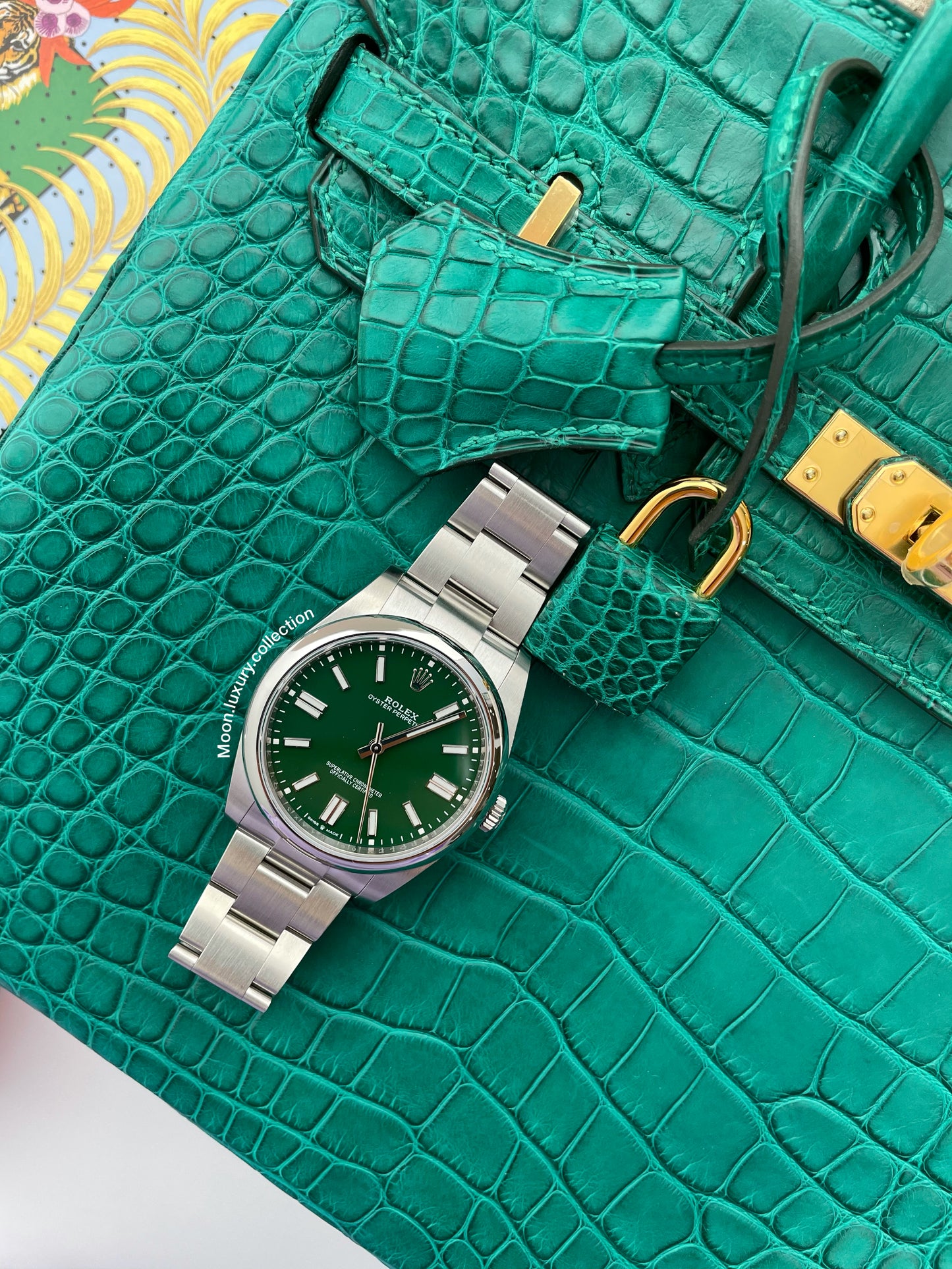 Rolex Oyster Perpetual Watch Green Dial 41 MM