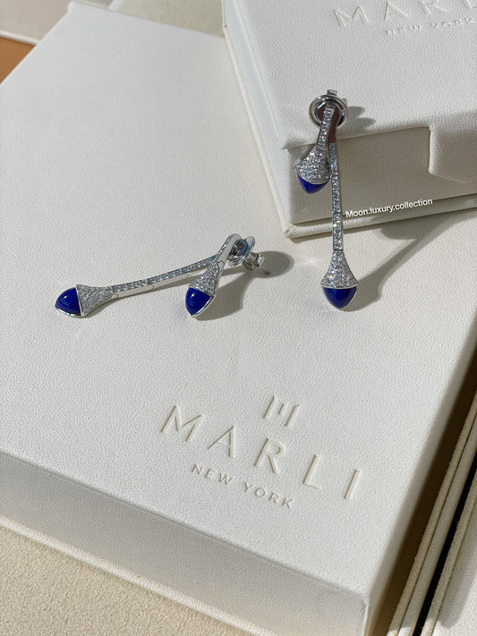 Marli Cleo Drop Earrings in White Gold and Lapis