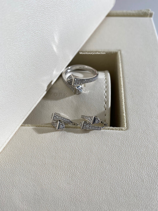 Marli Cleo Full White Gold Diamond Ring and Huggie Earrings