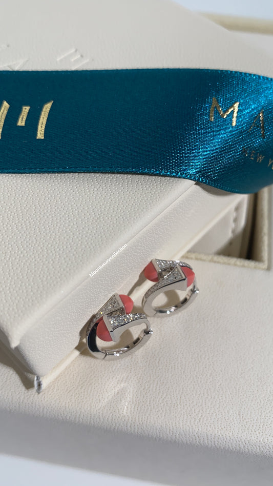 Marli Huggie Earring White Gold and Pink Coral Stone