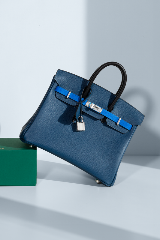 Hermès Birkin 25 Epsom Tricolor in Deep Blue/Blue Hydra/Black PHW