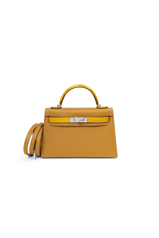 Mini Kelly Touch Epsom in Sesame/Jaune Ambre with Silver Hardware