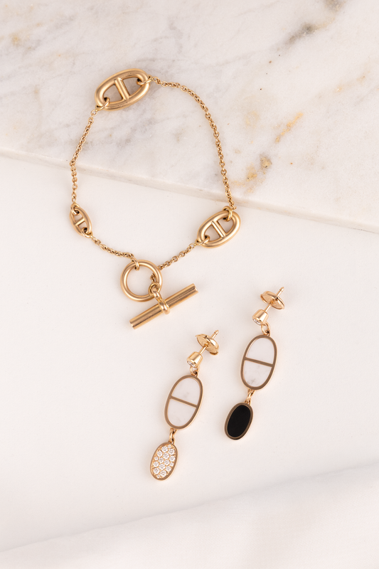 Hermès Farandole Bracelet & Chaine D'ancre Verso Dangle Earrings in Rose Gold