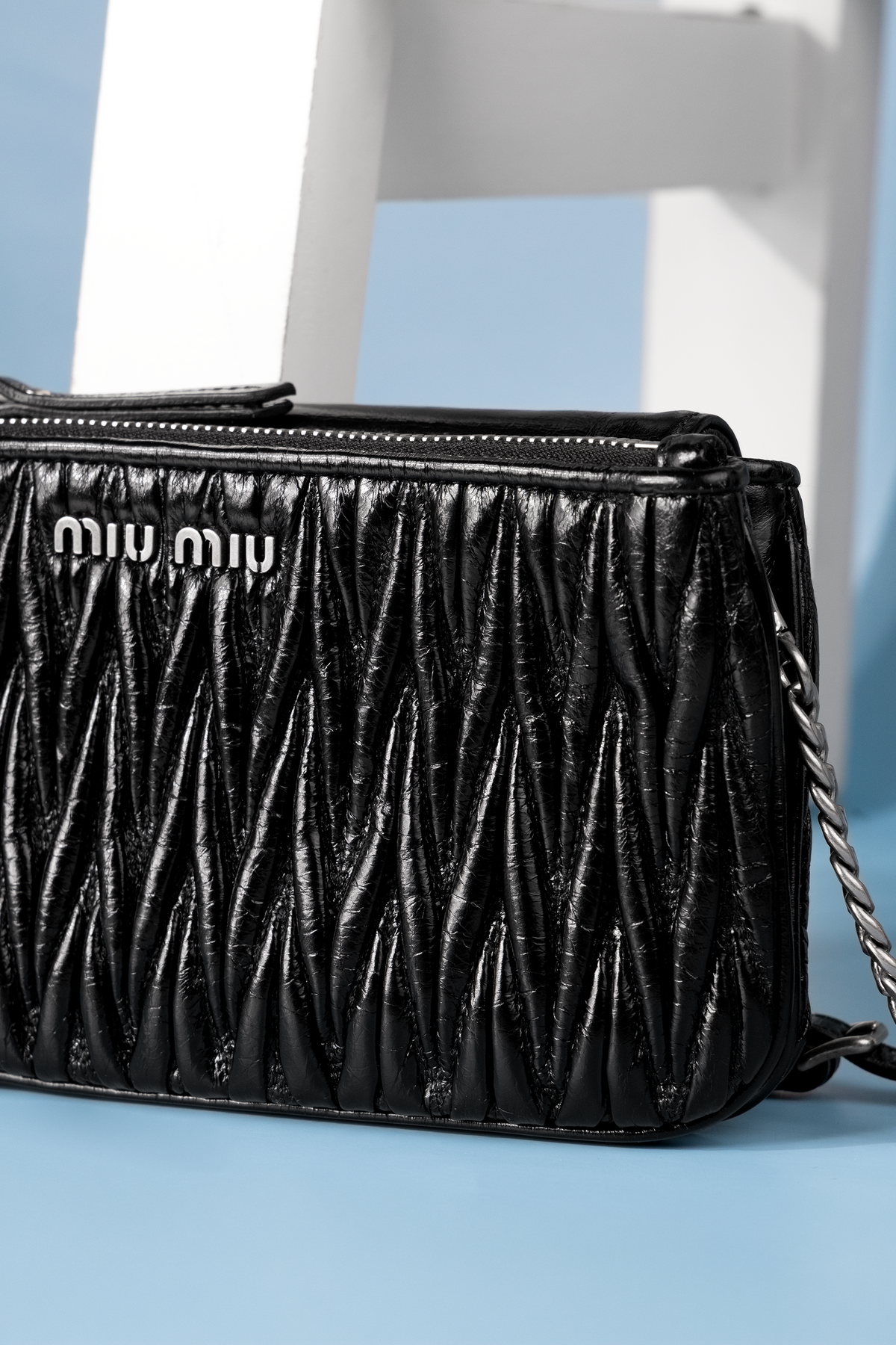 Miu Miu Black Matelasse Leather Crossbody Bag