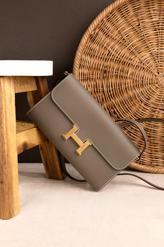 Hermès Constance To Go Wallet in Etoupe GHW