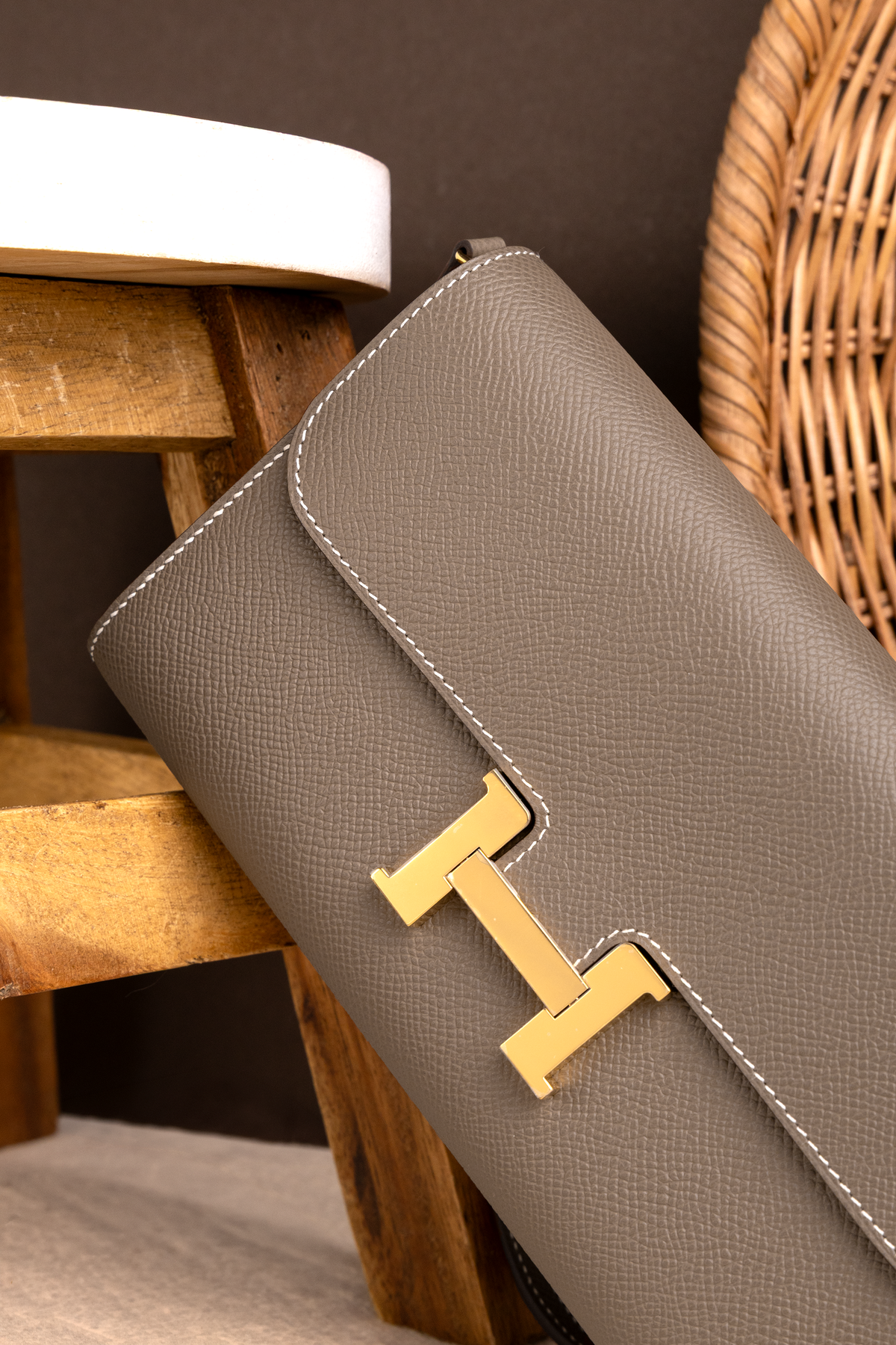 Hermès Constance To Go Wallet in Etoupe GHW