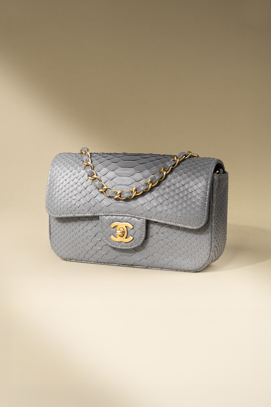 Chanel Mini Grey Python Flap Bag