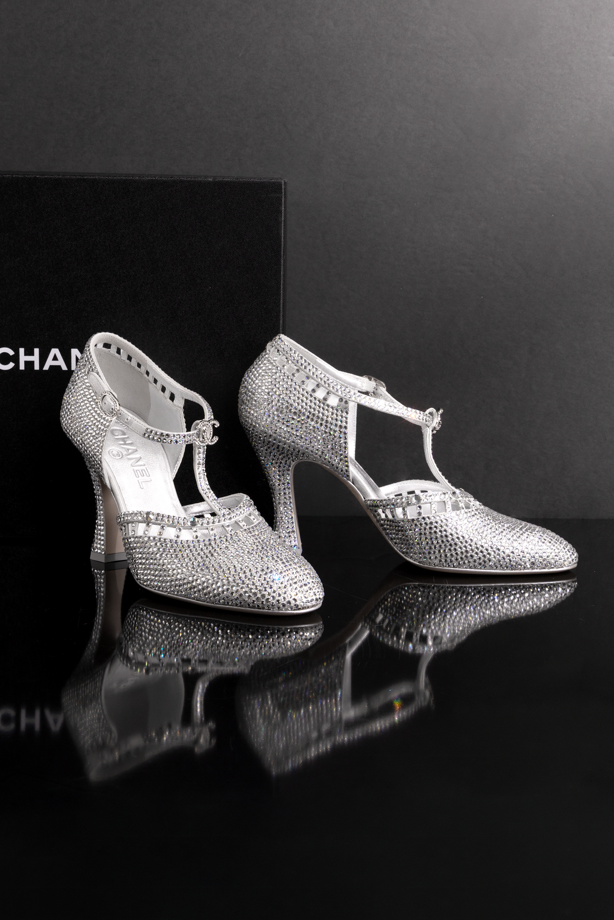 Chanel Silver Strass Mary Janes