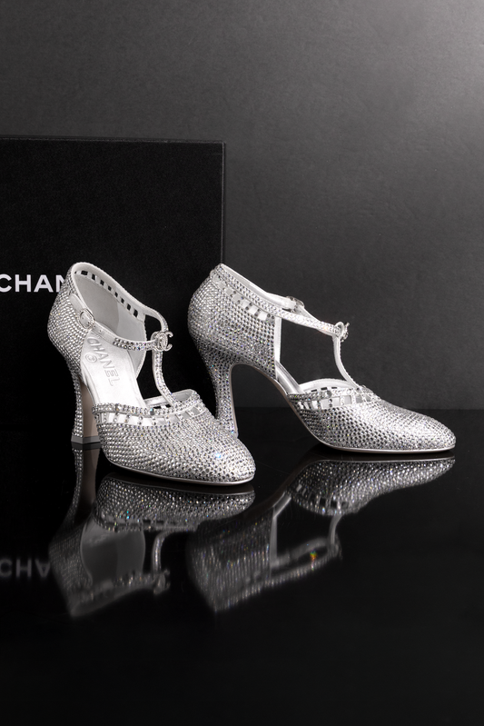 Chanel Silver Strass Mary Janes