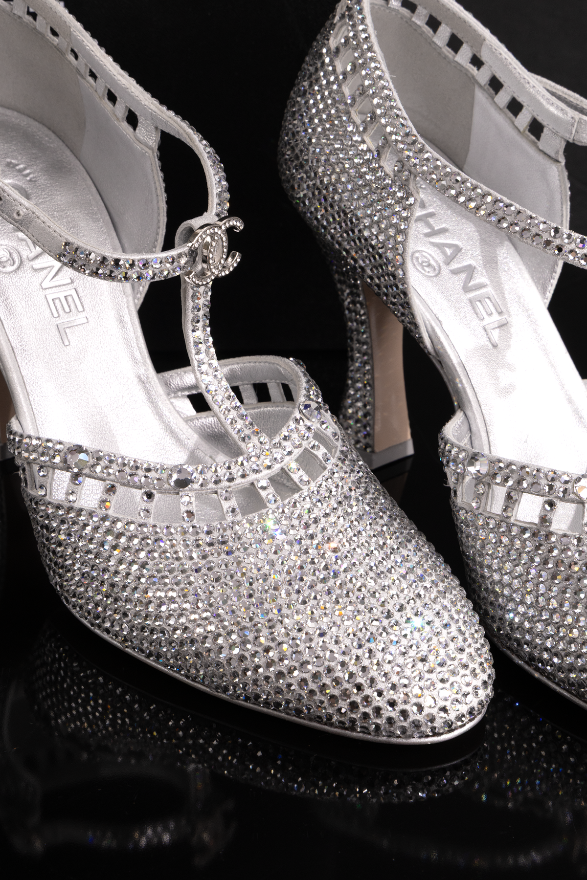 Chanel Silver Strass Mary Janes