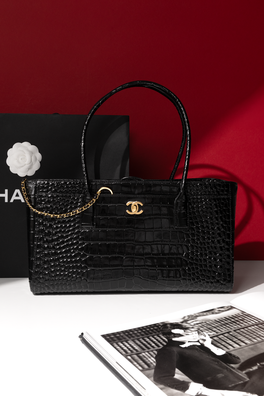 Chanel Large Black Crocodile Embossed Calfskin Shopping Bag