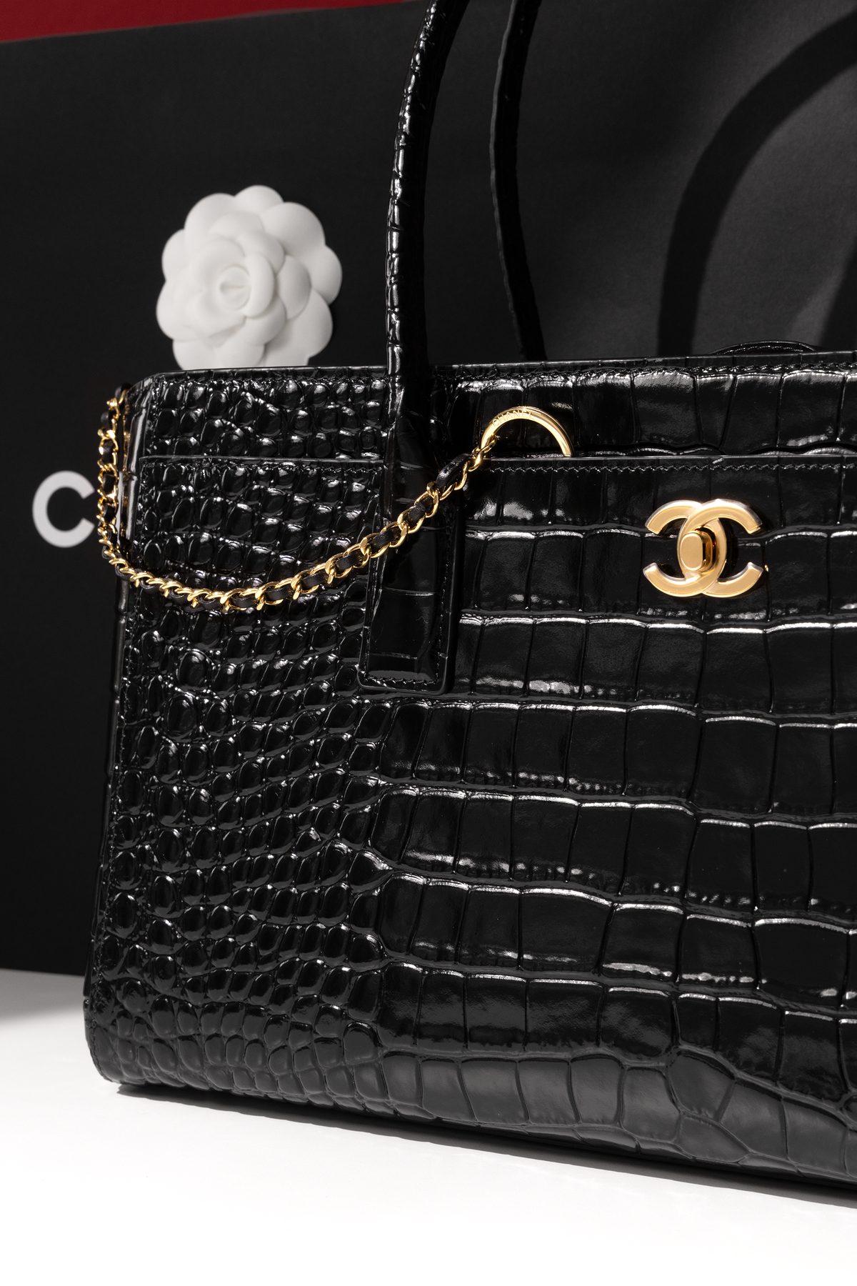 Chanel Large Black Crocodile Embossed Calfskin Shopping Bag