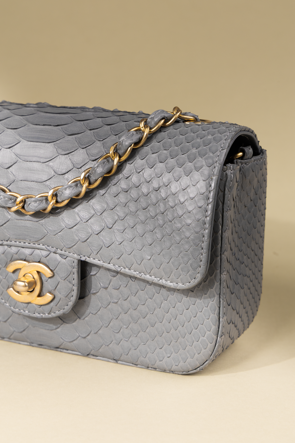Chanel Mini Grey Python Flap Bag