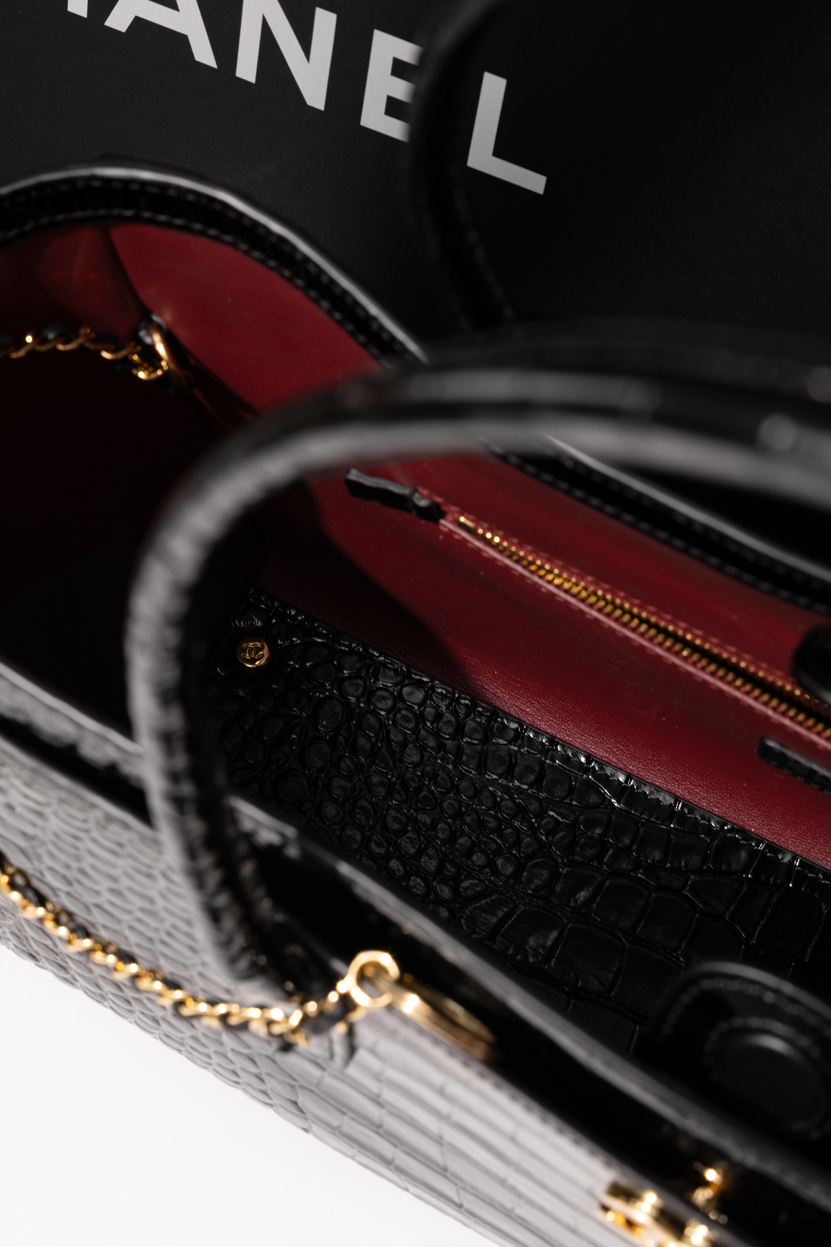 Chanel Large Black Crocodile Embossed Calfskin Shopping Bag