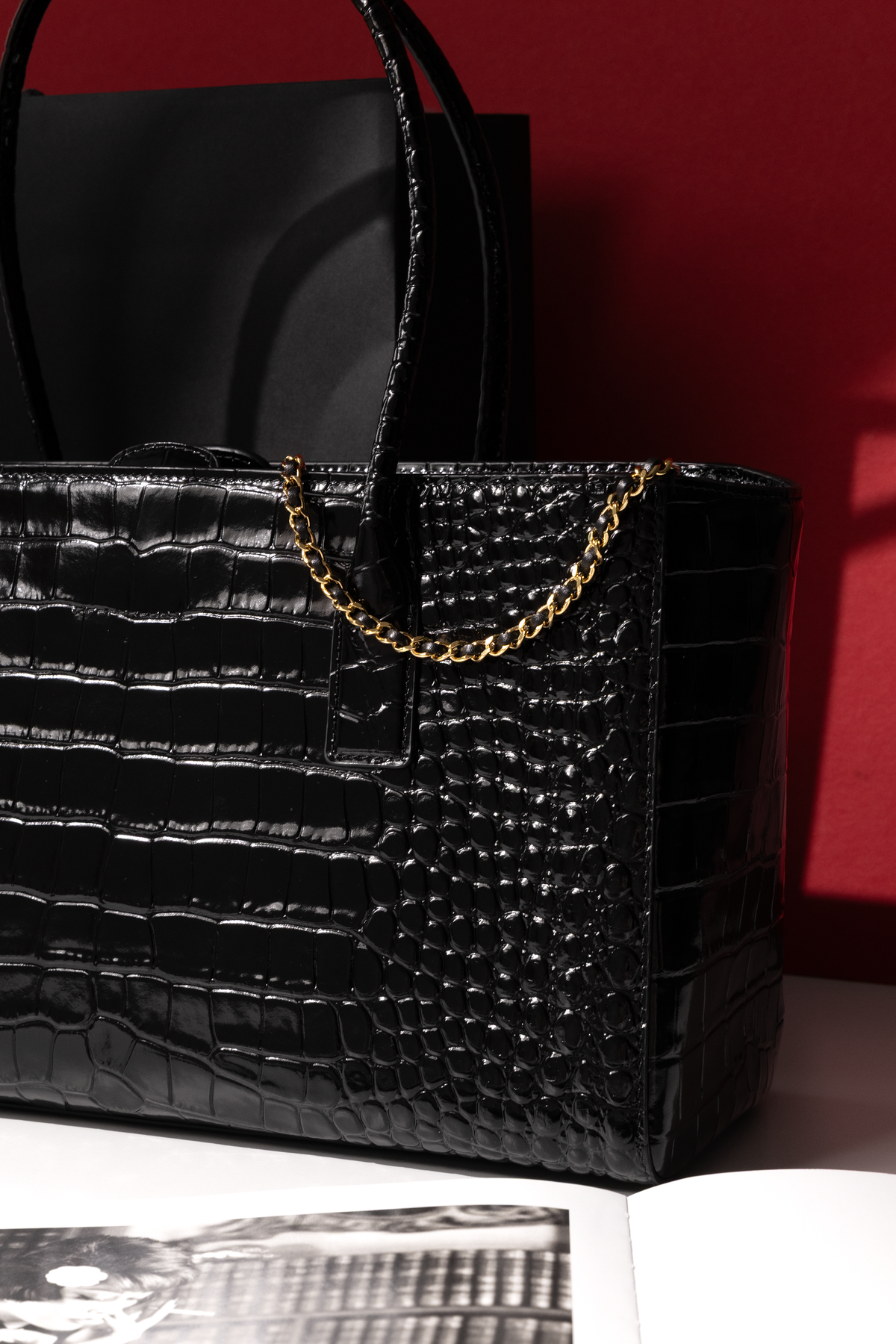 Chanel Large Black Crocodile Embossed Calfskin Shopping Bag