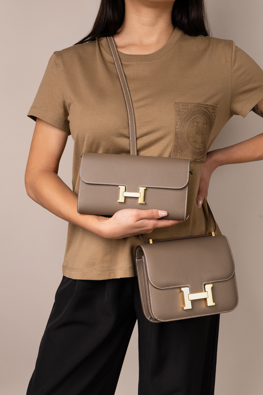 Hermès Constance 18 Epsom & Constance To Go Wallet in Etoupe GHW