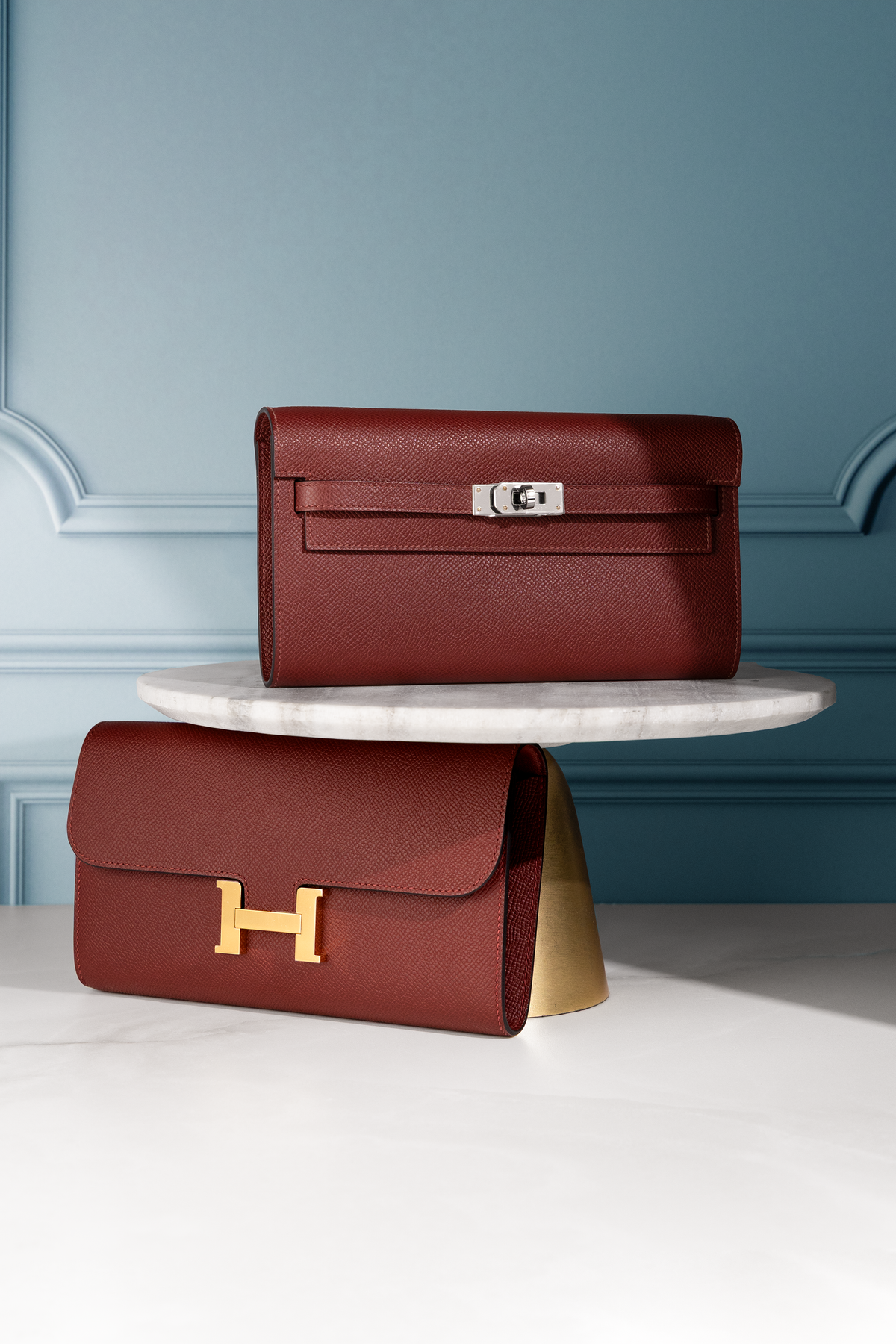Hermès Constance Wallet To Go & Kelly Wallet To Go in Rouge H with PHW/GHW