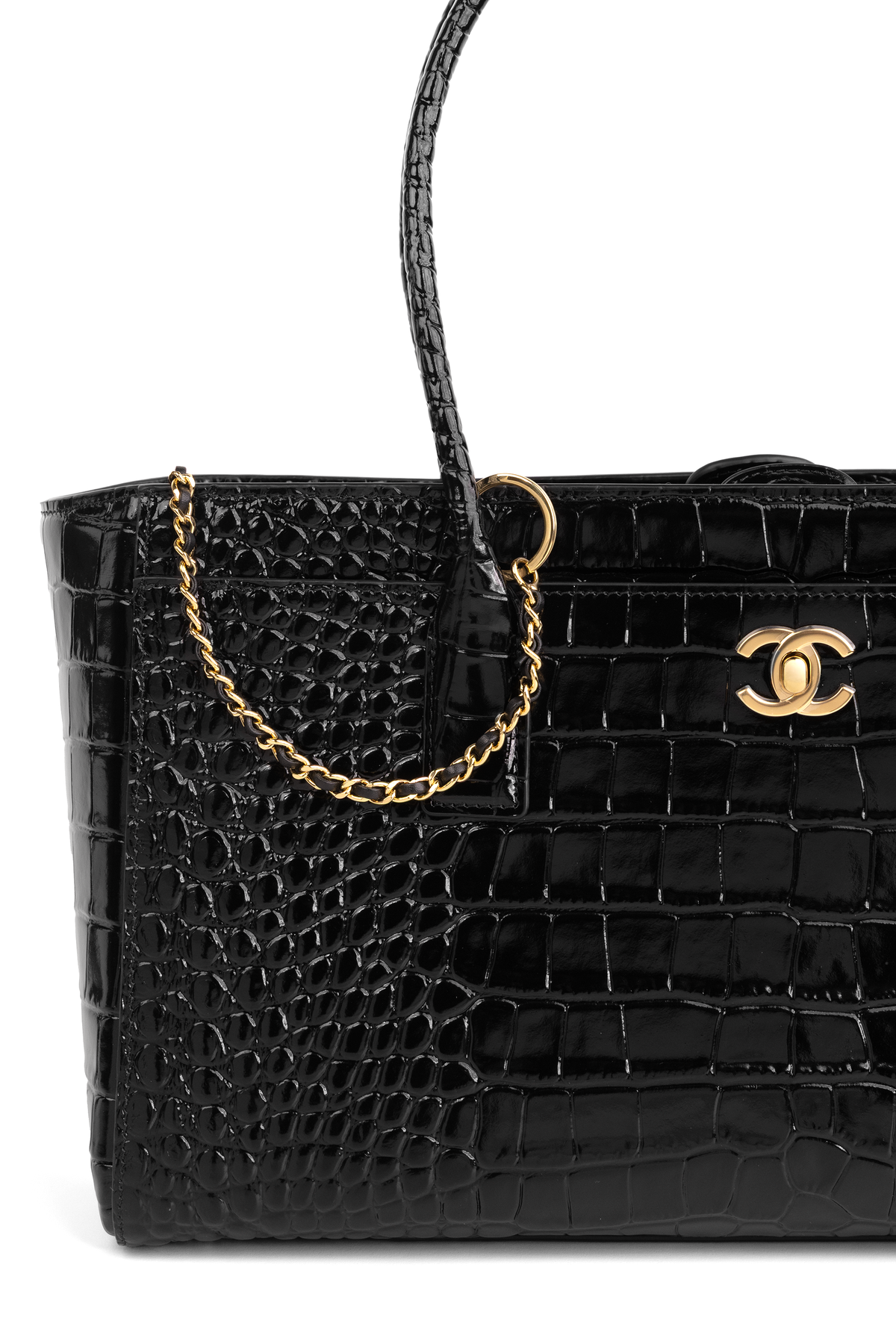 Chanel Large Black Crocodile Embossed Calfskin Shopping Bag