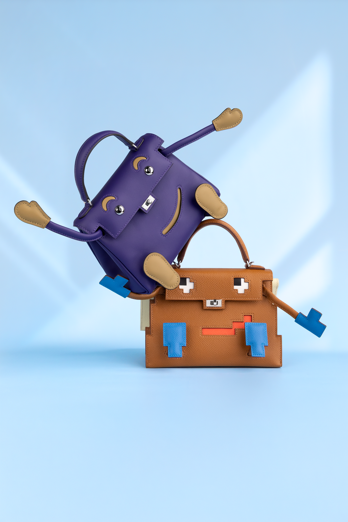 Hermès Kelly Doll Picto Epsom in Gold PHW & Kelly Doll Swift in Purple/Dune PHW