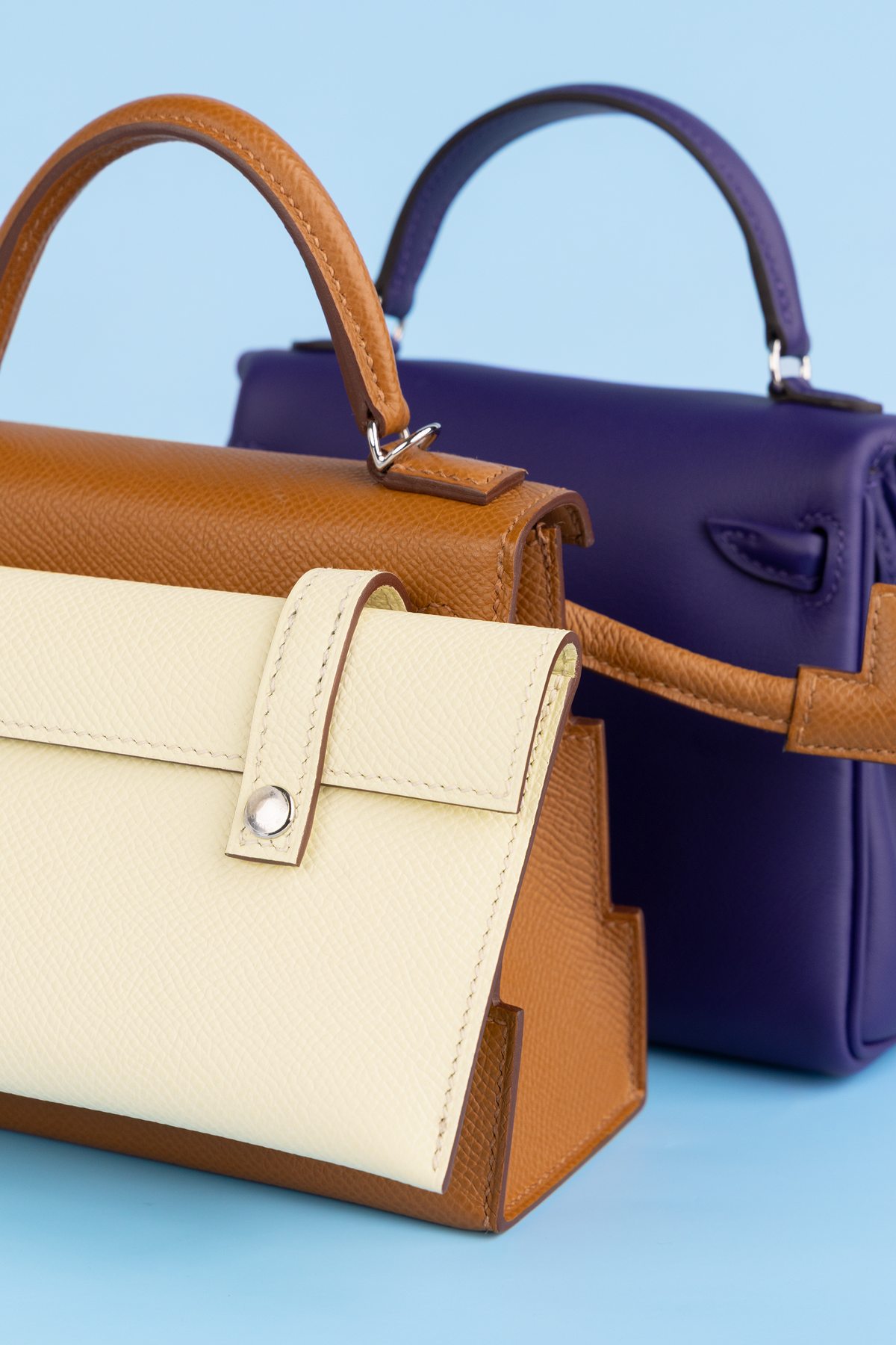 Hermès Kelly Doll Picto Epsom in Gold PHW & Kelly Doll Swift in Purple/Dune PHW