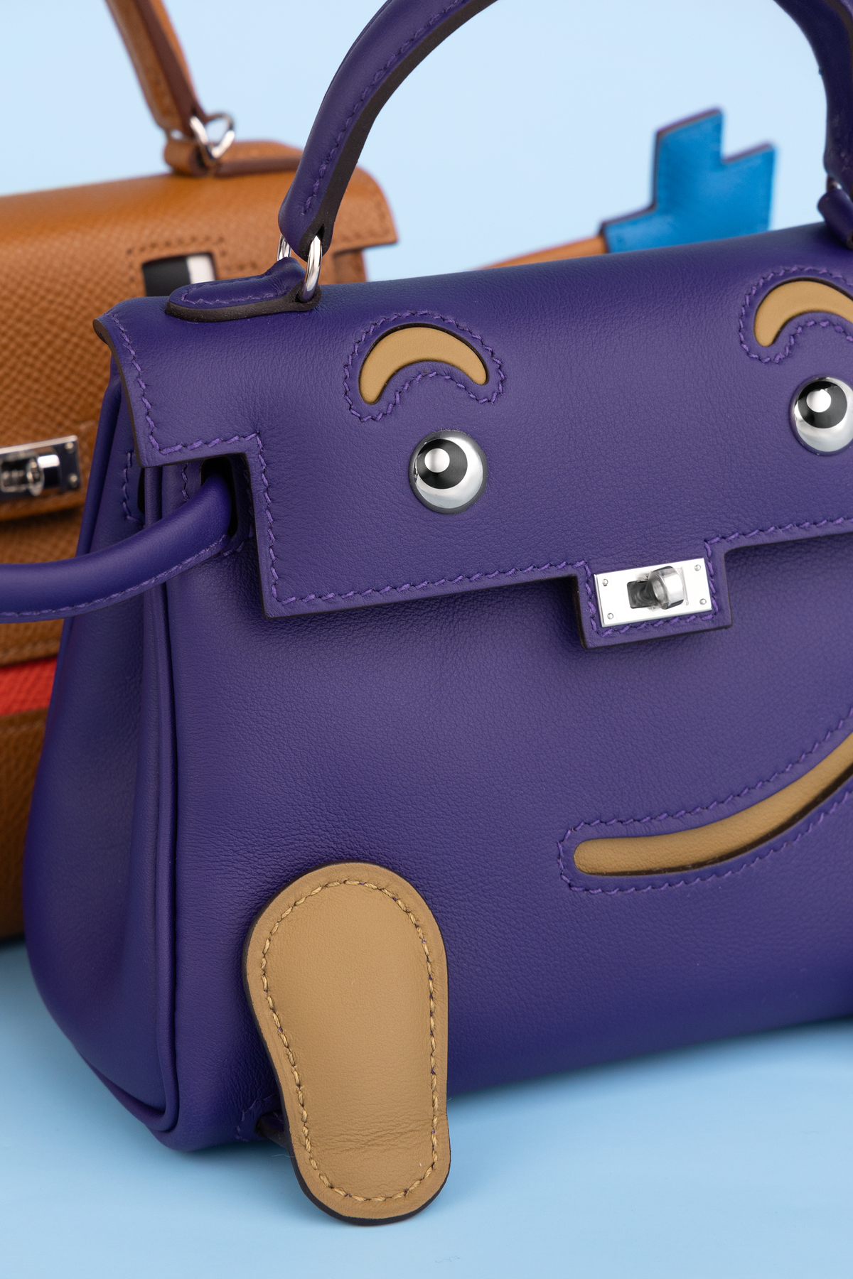 Hermès Kelly Doll Picto Epsom in Gold PHW & Kelly Doll Swift in Purple/Dune PHW