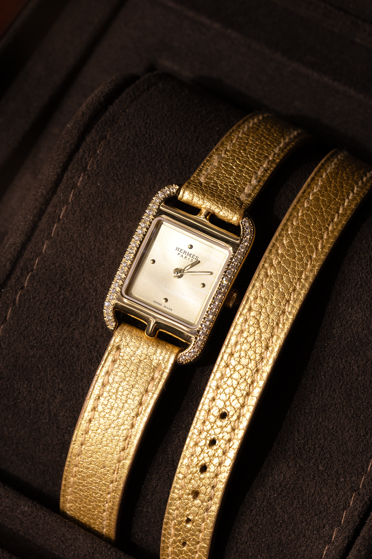 Hermès Mini Gold Cape Cod Watch with Diamonds