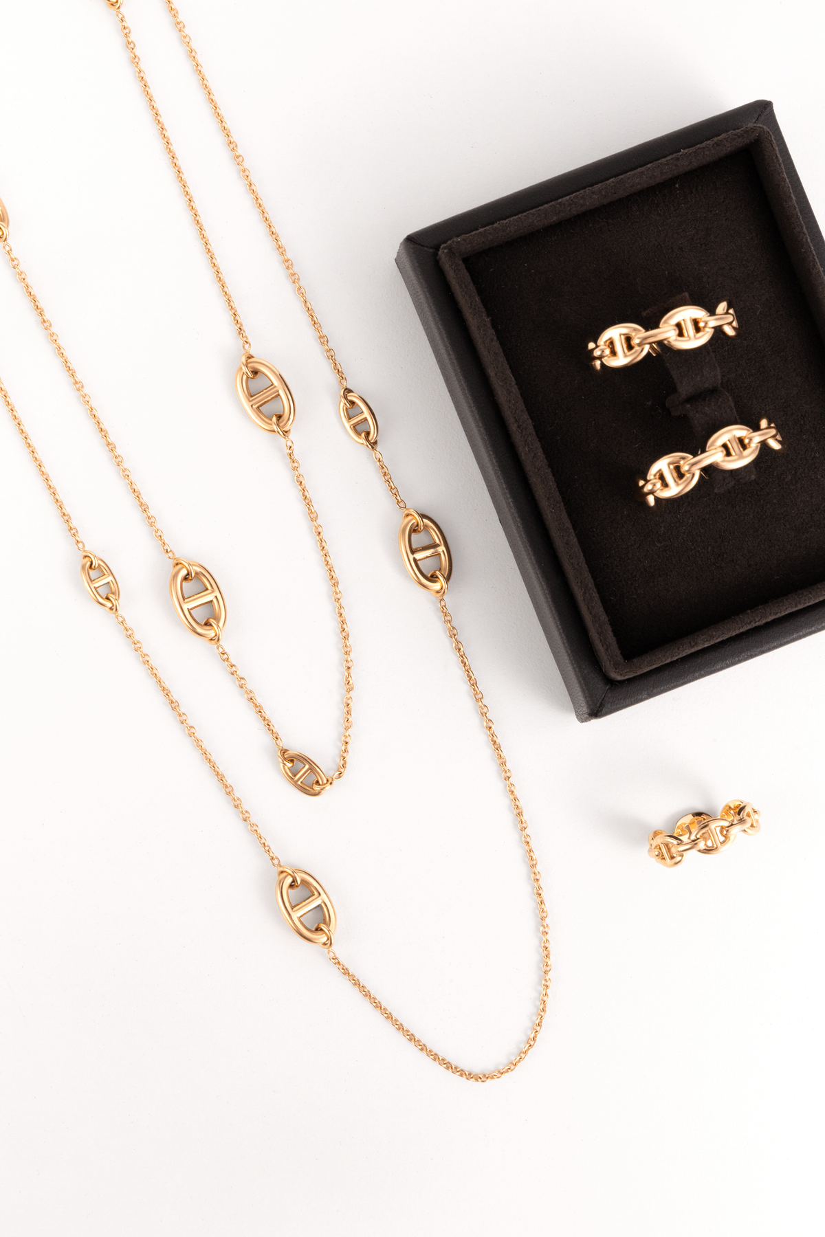 Hermès Farandole Rose Gold Necklace & Chaine D'ancre Enchainee Rose Gold Earrings & Ring