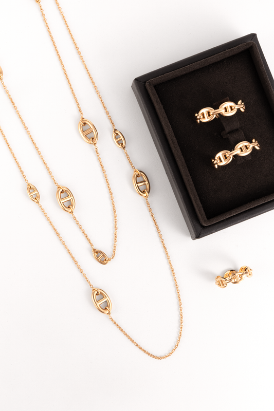 Hermès Farandole Rose Gold Necklace & Chaine D'ancre Enchainee Rose Gold Earrings & Ring