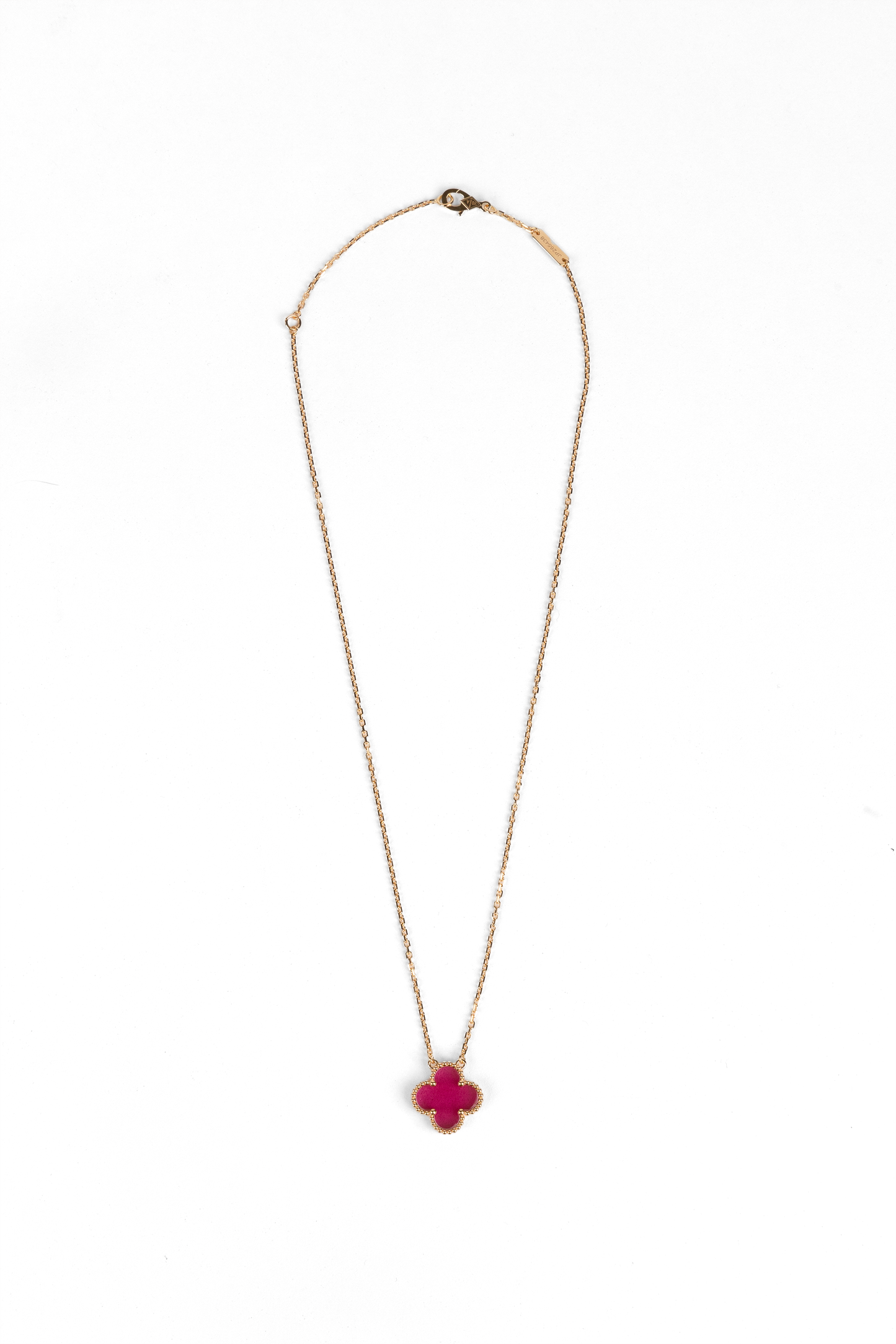 Van Cleef & Arpels Vintage Alhambra Pendant Necklace in Yellow Gold/Pink Enamel
