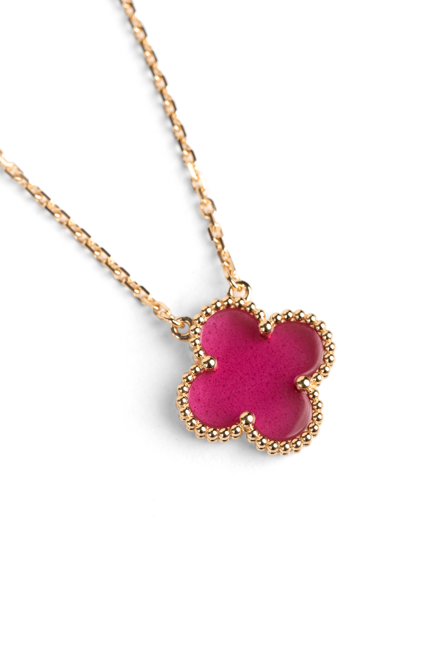 Van Cleef & Arpels Vintage Alhambra Pendant Necklace in Yellow Gold/Pink Enamel